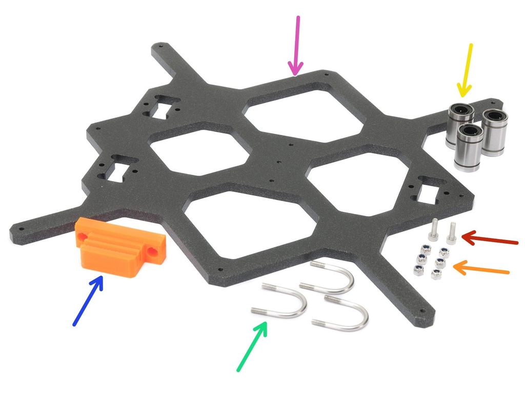 Step 22 Osa Y: Y-carriage Pro následující kroky si prosím připravte: Y-carriage (1x) Y-belt-holder (1x) Šroub tvaru U (3x) Lineární ložisko (3x)