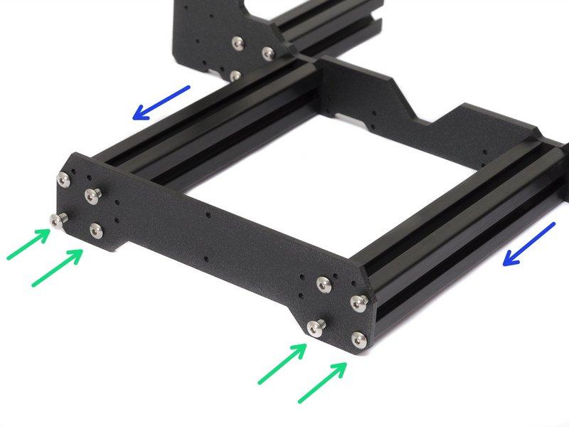 Step 7 Osa Y: Osazení přední desky Otočte rám s delšími extruzemi čelem k sobě.