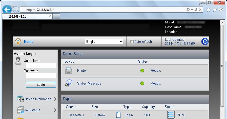 Instalace a nastavení zařízení > Embedded Web Server RX Přístup do Embedded Web Server RX 1 Zobrazte obrazovku. 1 Spusťte webový prohlížeč.