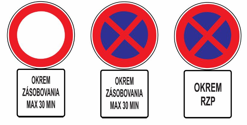 Navrhované vyhotovenie dopravného značenia: S ohľadom na potrebu zaistiť dostatočné parkovacie kapacity pre obyvateľov v nočnom období, je možné použiť alternatívne označenie zásobovacích traktov pre