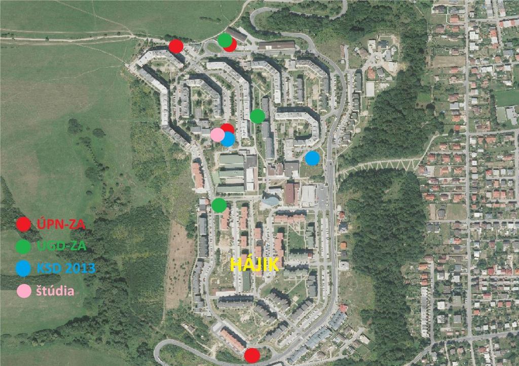 Obr. 11 Mapa lokalít na sídlisku Hájik pre