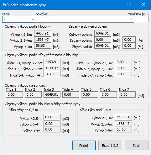 Práce s průvodci: Panel zemní práce obsahuje čtyři pomocné programové moduly, tzv. průvodce.