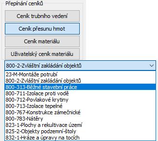 případně z uživatelského ceníku materiálu (přidávají do seznamu specifikace).