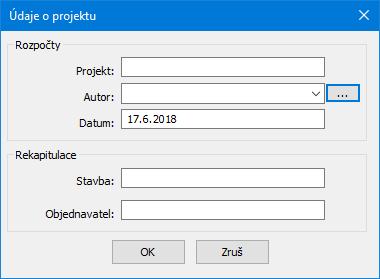 Kapitola 12 Údaje o projektu Panel se otevře po stisknutí tlačítka Tlačítko na nástrojovém panelu hlavního