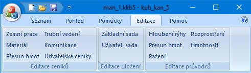 Kapitola 14 Editace ceníků, tvorba uživatelských ceníků Rozpočtová část programu pracuje se sadou základních ceníků. Tuto sadu tvoří 5 souborů: CenikZemniPrace.cnk, CenikPresunHmot.