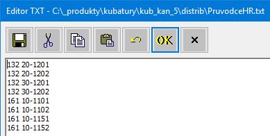 prostý seznam ceníkových kódů, které mají průvodci nabízet ve své rozbalovací nabídce. Ceníkové kódy musí pocházet z ceníku zemních prací.