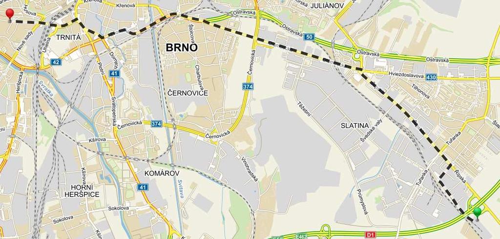 třídy přes město. Na této trase není doporučena kamionová doprava. Délka trasy 8 km, doba jízdy cca 18 min. Obr. 5.