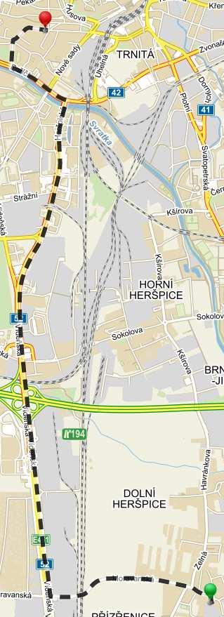 Délka trasy 7,2 km, doba jízdy cca 10 min. Trasa je vedená po silnici I. třídy č. 52, cesty jsou navrženy pro provoz nákladní automobilové dopravy. Po trase nebude probíhat provoz nadměrných nákladů.