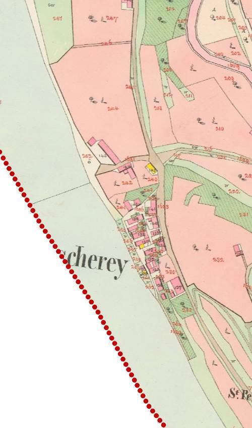 Zákres osady Rybáře ve Stabilním katastru, mapováno roku 1842. Místní část Rybáře na leteckém snímku z roku 1954.