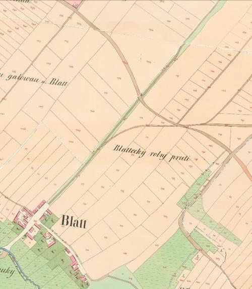Zákres osady Blata ve Stabilním katastru, mapováno roku 1842. Místní část Blata na leteckém snímku z roku 1954. Místní část Blata na leteckém snímku z roku 2010.
