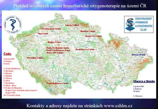 Přehled léčebných center hyperbarické oxygenoterapie na