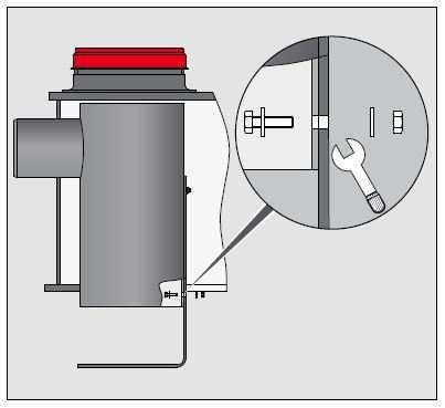 4.4 Montáž usměrňovací desky na ponorné přívodní potrubí Před smontováním segmentů je na vnější stranu horní části připevněna usměrňovací deska.