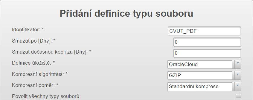 Setup for filetype definition: Identifier Delete after [Days] FTD name. For what number of days, the FTD should be automatically removed.