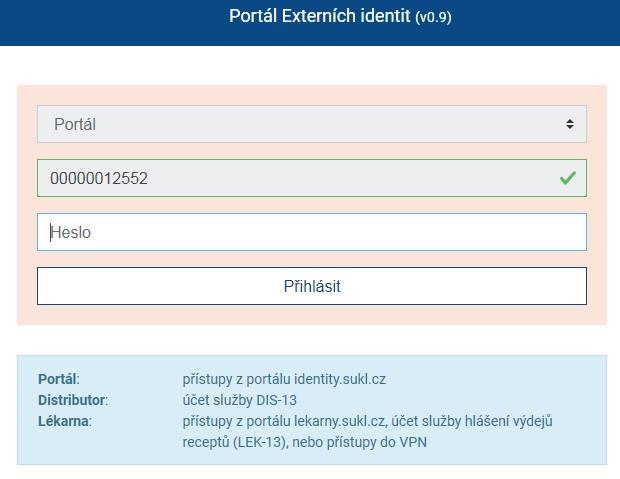 Generování SSL certifikátu Na webových stránkách https://pristupy.sukl.cz zvolte v horním menu Portál externích identit.