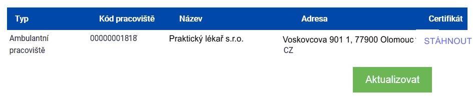 Rozhodně se nedoporučuje tlačítko Aktualizovat volit okamžitě po zadání generování certifikátů či opakovat volbu Aktualizovat v rychlém časovém sledu.