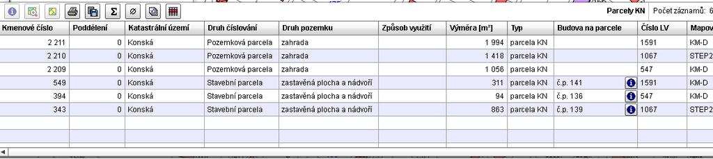 15 6.5. Odkaz na Informaci o budově ve spodní tabulce v řádku parcely Obecně se objevuje