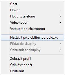 Zobrazit profil Chcete-li se dozvědět více o kontaktu, klepněte pravým tlačítkem na kontakt v uživatelském rozhraní a poté klikněte na možnost Zobrazit profil.