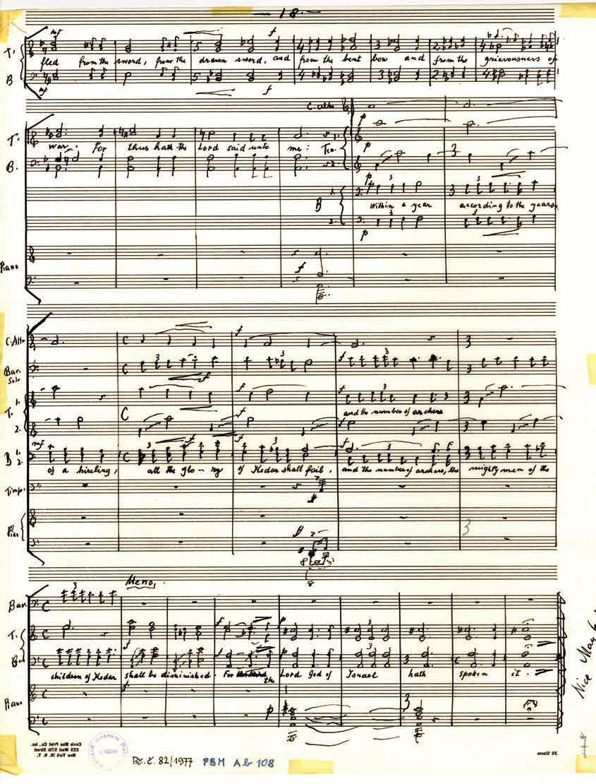 // TYPY PRAMENŮ // 49 Bohuslav Martinů, The Prophecy of Isaiah H. 383, 1959, autograf (čistopis).