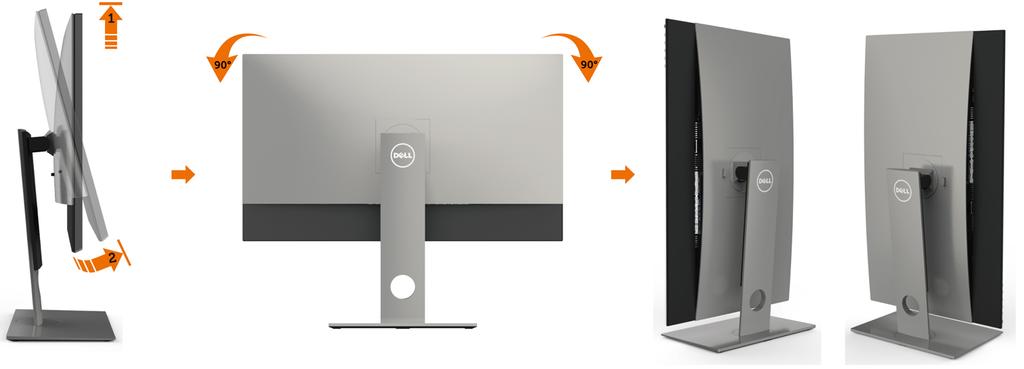 Otočení monitoru Před otočením monitoru byste měli zcela vysunout podstavec a naklonit monitor co nejvíc nahoru, aby nedošlo k nárazu spodního okraje monitoru.