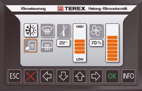 Řízení TEREX Fingertip Citlivé vstupy na křížovém ovladači umožňují vysokou přesnost a komfort obsluhy.