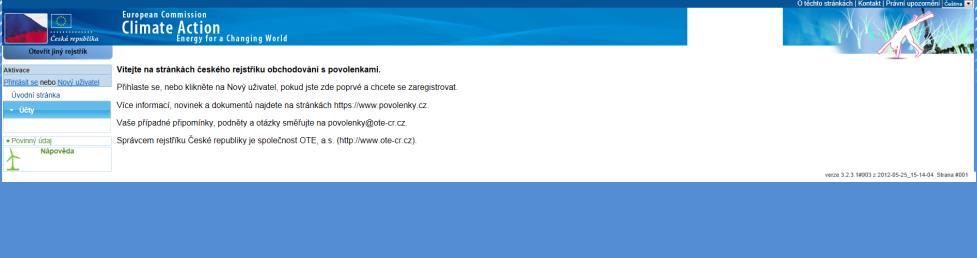 3 Klikněte na Přihlásit se nebo Přihlásit se do Rejstříku. Tento krok můžete přeskočit a začít rovnou na domovské stránce Rejstříku Unie: https://unionregistry.ec.europa.eu/euregistry/cz/index.