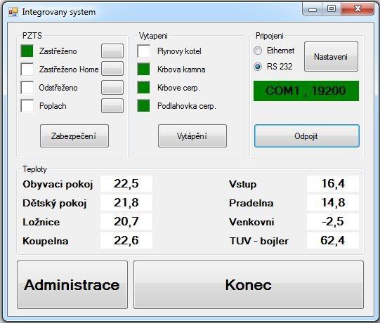 UTB ve Zlíně, Fakulta aplikované informatiky 62 8 SOFTWARE Integrovaný systém se ovládá a nastavuje přes vytvořený software.