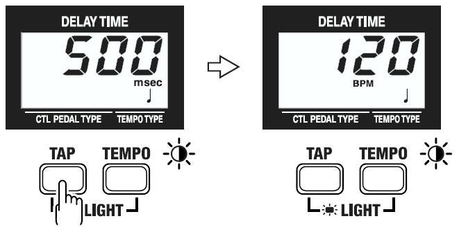 Indikace BPM na displeji Delay Time Na displeji DD-20 můžete zobrazit také tempo (BPM). Pokud např.