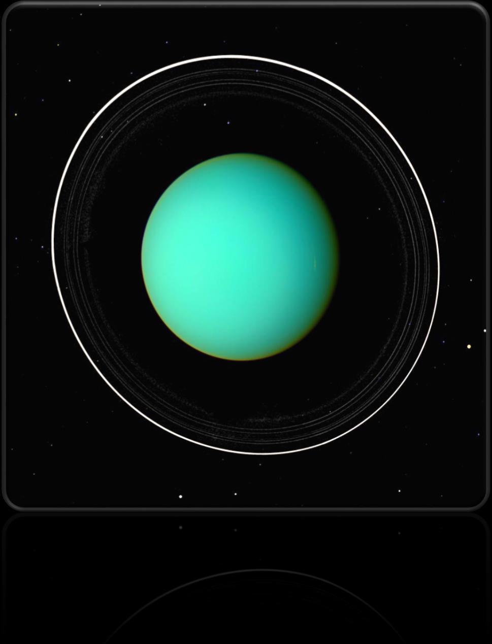 Uranovy prstence devět úzkých prstenců leží uvnitř rozsáhlé vodíkové atmosféry Uranu šířka prstenců od 1 do 12 km tloušťka 7-20 m tmavě šedá barva, albedo odpovídá uhlíkatým chondritům částice uvnitř