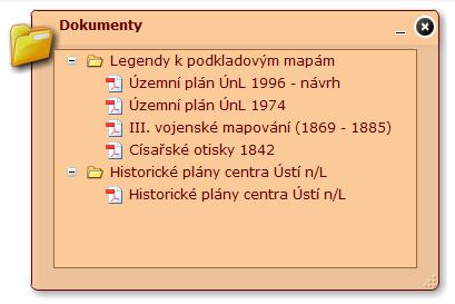 Dokumenty Nástroj Dokumenty obsahuje PDF legend a dokumentací.