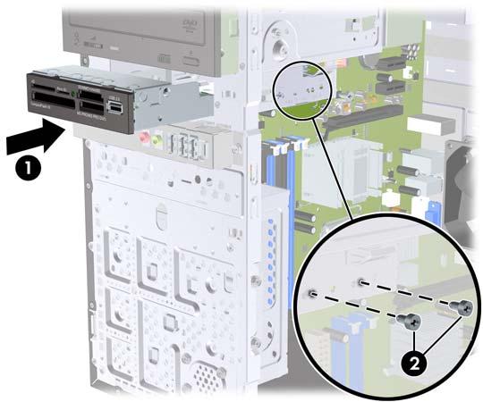 Instalace jednotky do 3,5palcové pozice externí jednotky 3,5palcová pozice externí jednotky na přední straně počítače může být osazena čtečkou mediálních karet nebo disketovou jednotkou. 1.