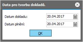 Zobrazí se dialog pro nastavení dat vystavení a dat plnění pro vytvářené doklady. Následně se spustí vygenerování dokladů.