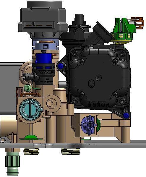 6.3.1. Hydroblok pravá část 10 9 1 2 8 3 7 4 5 6 POPIS 1. 3-cestný ventil s elektropohonem 7. Filtr topné vody 2. Tělo 3-cest. Ventilu 8. Modulační čerpadlo 3.