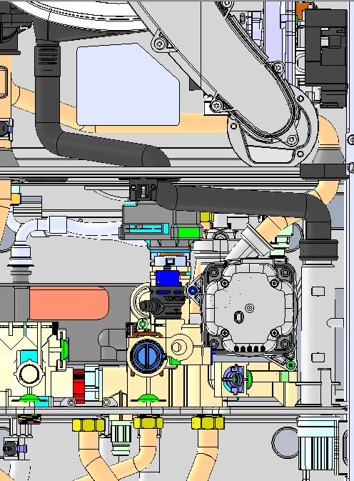 7.7. Sifon kondenzátu Sifon kondenzátu je umístěn napravo od hydraulického bloku. Odtok sifonu kondenzátu musí být napojen na kanalizaci napojeno přes volnou hladinu, nikoli natvrdo.