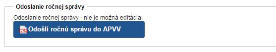 Dokument RS2 / ZS2, ktorý treba odoslať v listinnej forme do APVV bude generovaný automaticky po kliknutí na Odošli ročnú správu do APVV Obrázok 25.