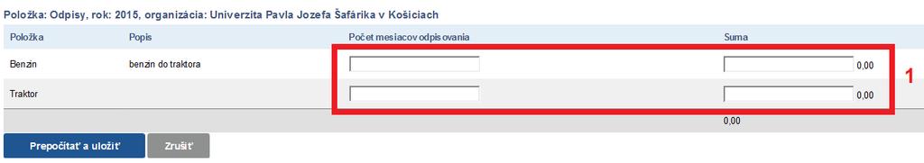 Obrázok 15 Editovanie materiálu Pri pridávaní konkrétnej položky je potrebné vyplniť číslo dokladu, dátum úhrady, sumu a popis položky.