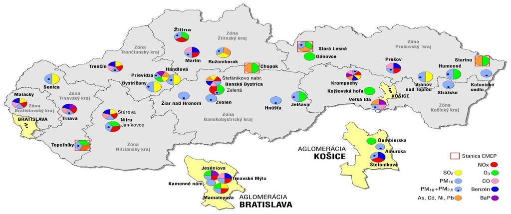 Hodnotenie kvality vzdušia v Slovenskej republike - rok 2012 V nadväznosti na výsledky meraní koncentrácií znečisťujúcich látok v ovzduší sa pre plošné