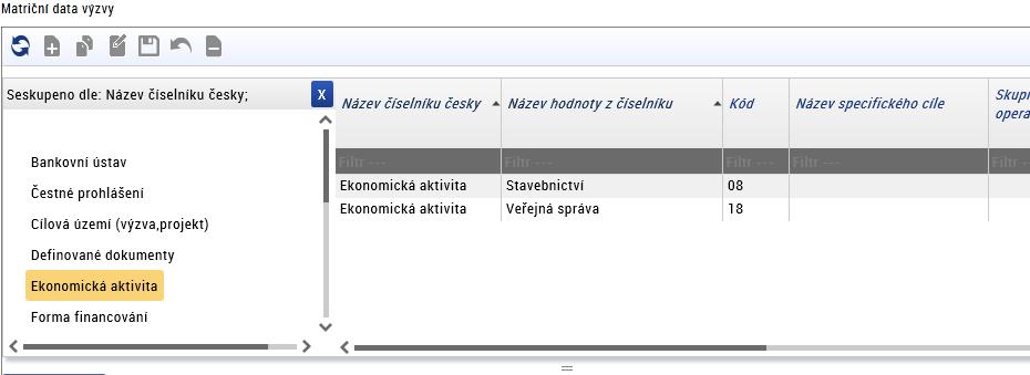 Cílová skupina, Definované dokumenty, Ekonomická aktivita určitě nejdůležitější je omezit Definované dokumenty, kde nesmí zůstat nějaké navíc, protože se jedná o povinné přílohy, ke kterým se musí