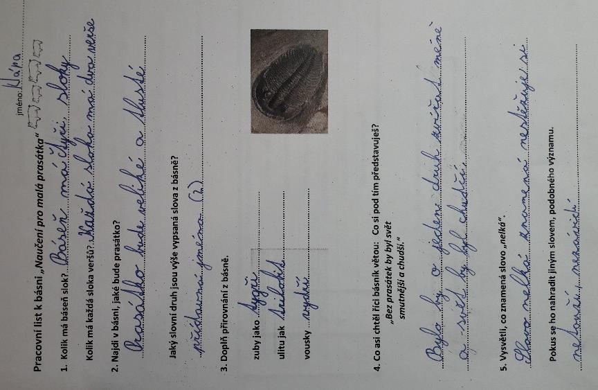 PŘÍLOHA 1A Pracovní list k básni Naučení pro malá
