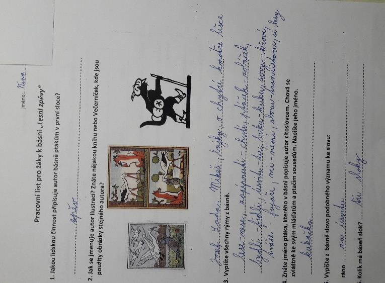 Pracovní list k básni Lesní zpěvy,