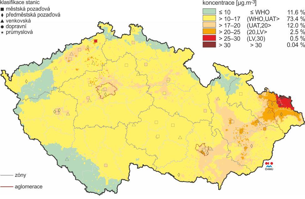 Ostrava-Českobratrská (hot spot) (26,1 g/m 3 ) a Ostrava-Přívoz (26,6 g/m 3 ).