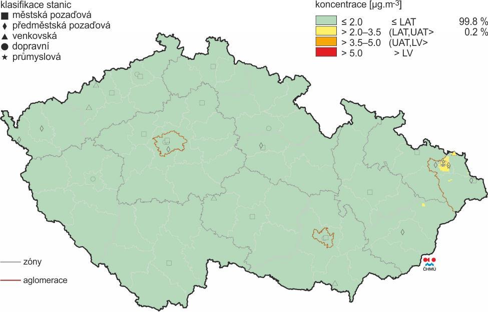 Obrázek 8: Pole roční průměrné koncentrace