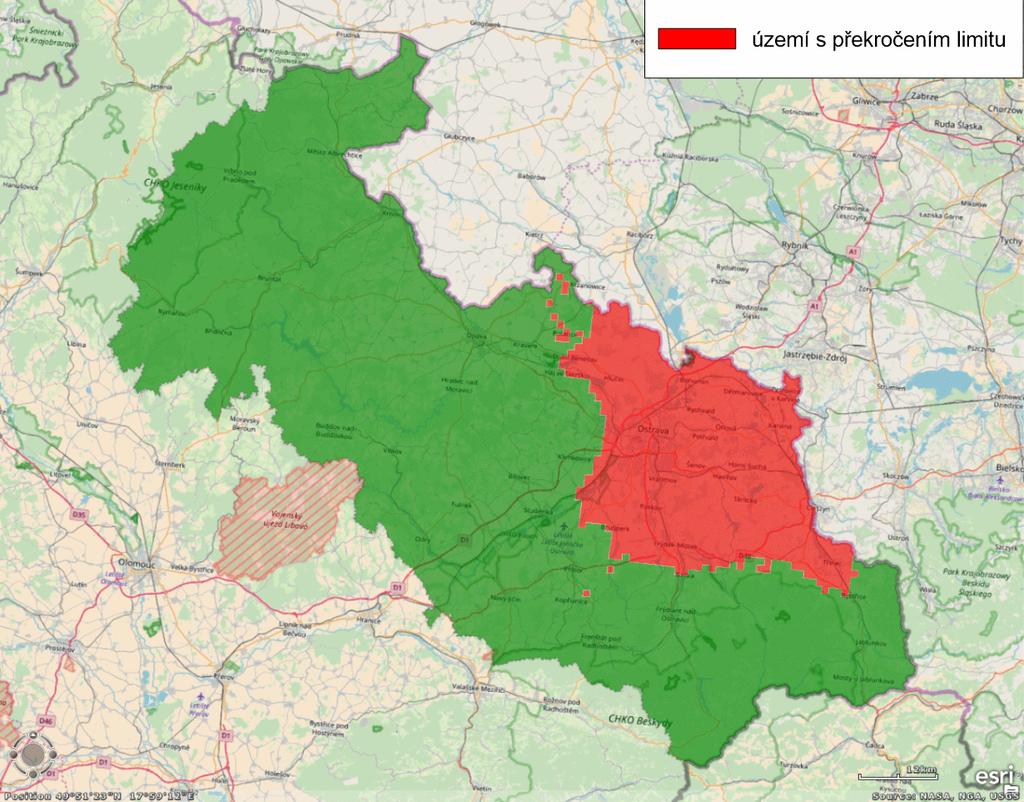 C.1. Vyhodnocení oblastí s překročením imisního limitu Zákon č. 201/2012 Sb. o ochraně ovzduší stanovuje imisní limity pro vybrané znečišťující látky.