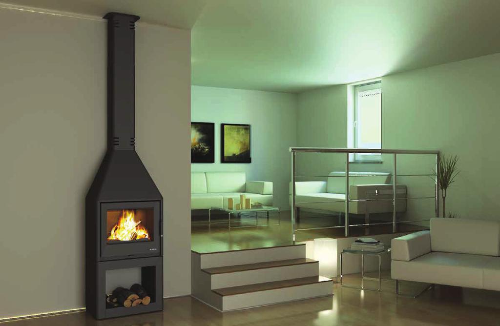 CH2000 Série černý lak. Litinová dvířka a spodní část topeniště s vitro keramickým sklem odolným do 750ºC. Odnímatelný rošt a vyjímatelný popelník pro snadné čištění a vyprazdňování popela.
