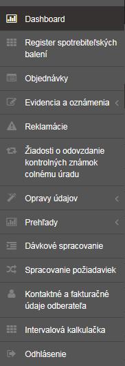 Menu aplikácie 2.1.5.1 Základné menu Panel na ľavej strane obrazovky.