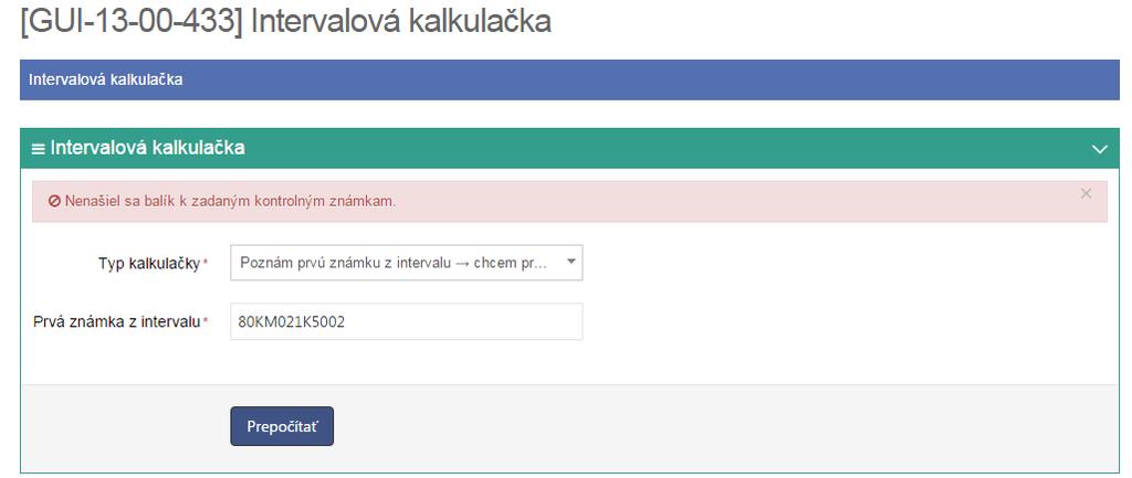 Do kalkulačky je potrebné podľa typu zadať obe hodnoty intervalu, prvé ID KZ, posledné ID KZ, alebo počet kusov KZ.
