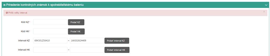 Strana 78 / 182 V prípade ak používateľ zadá interval KZ väčší ako 200 000 KZ, zobrazí sa informačná hláška Príliš veľký interval.