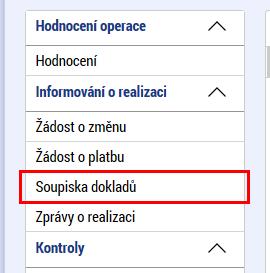 Příslušnou záložku nalezneme v levé části menu na detailu projektu. Na otevřené záložce v levé části stiskneme tlačítko Založit soupisku, čímž vznikne nový záznam soupisky.