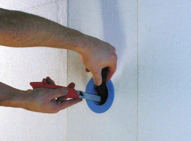 Draw the electric cable or cable conduits into the electric recessed socket Eldoline - PA and press the electric recessed socket Eldoline -PA insulation board flush in