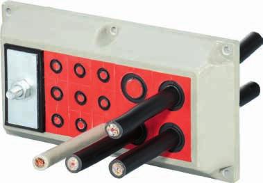 Těsnění kabelů a trubek proti prachu a stříkající vodě (až do bezpečnostní třídy IP-65). Rámy jsou k dispozici ve dvou standardních velikostech (vnitřní šířka 60 mm, vnitřní délka 150 nebo 210 mm).