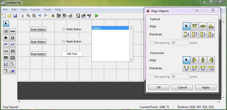 POUŽITÝ SOFTWARE Obr. 1.4 Vytvoření struktury se třemi poli 1.1.3 MATLAB GUIDE V prostředí Matlabu je možno vytvářet různé grafické objekty a to buď ručně, nebo interaktivně.